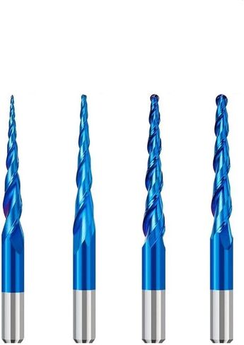 4pcs 2-Flute Tapered Ball Nose Spiral End Mill R0.25-1.0 Carbide Milling Cutter CNC Router Bit Wood Cutters Milling Tools 2D and 3D Engraving Carving Woodworking Bits in Kuwait