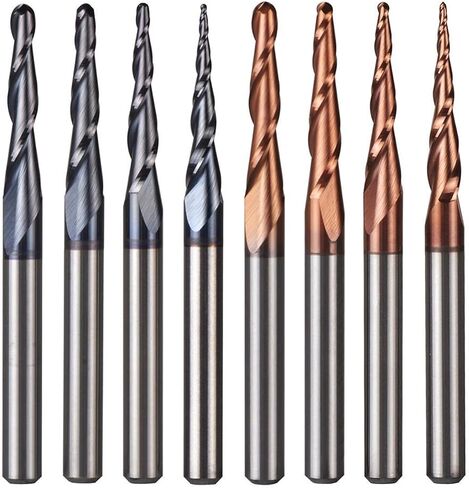 5pcs/Lot Tapered Ball Nose Spiral End Mill Tungsten Solid Carbide 3.175mm Nano Coating Tungsten Carbide CNC Router Bits CNC Taper Wood Metal Milling Cutter(5PC R1.0 D3.1 HRC62) in Kuwait