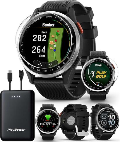 Garmin Approach S44 (Silver/Twilight) Golf GPS Smartwatch Bundle - 1.2" AMOLED Display, On-Course Features & 15H Battery Life with PlayBetter Screen Protectors & 5000mAh Portable Charger in Kuwait