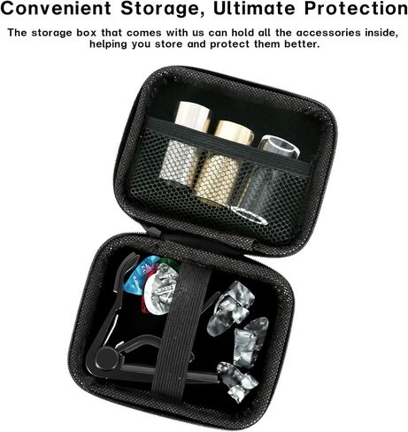 EASTROCK Small Guitar Slides Set,Includes Glass/Stainless Steel/Brass Slides,4 Thumb/Finger Picks, 6 Celluloid Picks,Capo，Organizer Box，Suitable for Acoustic/Electric Guitar,Bass. in Kuwait