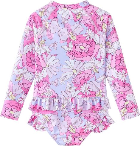 UMELOK Girls Long Sleeve Rash Guard One Piece Swimsuits UPF 50+ Ruffle Zipper Bathing Suit 4-10 Years in Saudi Arabia