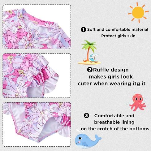 UMELOK Girls Long Sleeve Rash Guard One Piece Swimsuits UPF 50+ Ruffle Zipper Bathing Suit 4-10 Years in Saudi Arabia