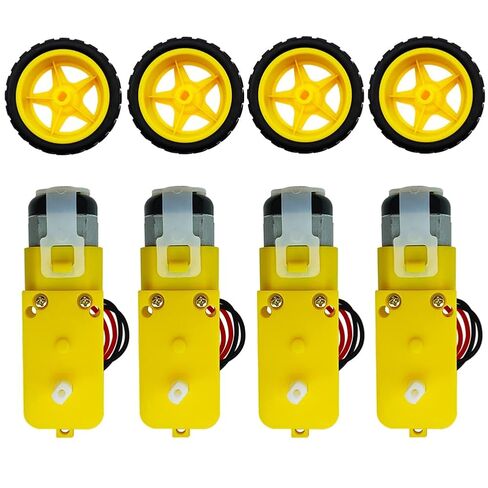 4 مجموعات محرك علبة التروس تيار مستمر 200 دورة في الدقيقة محرك TT أصفر 1:48 + عجلة بلاستيكية (محرك TT أصفر مع سلك موصل ذكر + عجلة) in Kuwait