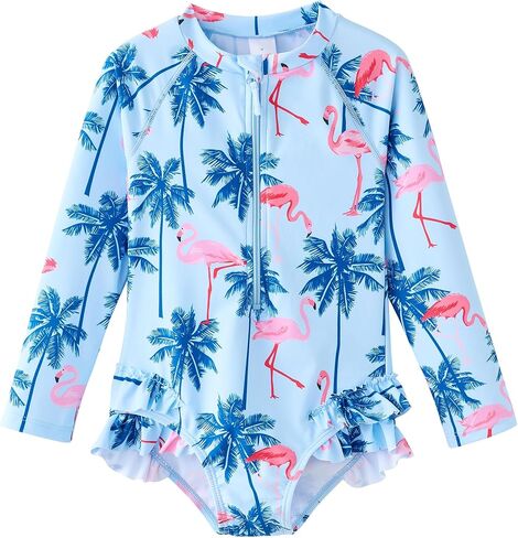 UMELOK Girls Long Sleeve Rash Guard One Piece Swimsuits UPF 50+ Ruffle Zipper Bathing Suit 4-10 Years in Kuwait