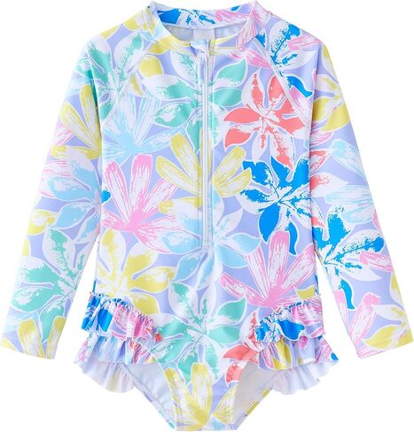 UMELOK Girls Long Sleeve Rash Guard One Piece Swimsuits UPF 50+ Ruffle Zipper Bathing Suit 4-10 Years in Saudi Arabia