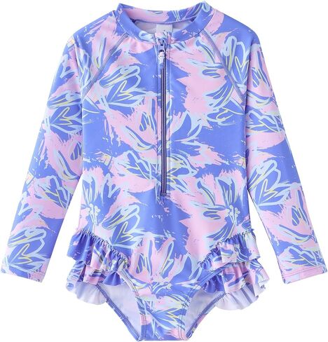 UMELOK Girls Long Sleeve Rash Guard One Piece Swimsuits UPF 50+ Ruffle Zipper Bathing Suit 4-10 Years in Saudi Arabia