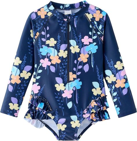 UMELOK Girls Long Sleeve Rash Guard One Piece Swimsuits UPF 50+ Ruffle Zipper Bathing Suit 4-10 Years in Saudi Arabia