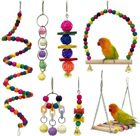 Bird Foraing Toys, Large Size Parrot Toy, Parakeet Toys, Bird Toys Hammock Swing,Grass Mat with Colorful and Various Chew Toys for Climb, Shredder, Suitable for Cockatiel, Conure, Lovebird in Kuwait