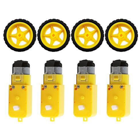 4 Sets DC Gearbox Motor 200RPM Yellow TT Motor 1:48 + Plastic Wheel (Yellow TT Motor with Male Connector Wire + Wheel) in Saudi Arabia