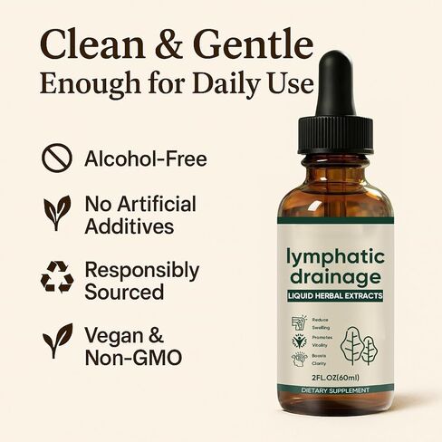 قطرات التصريف اللمفاوي - دعم توازن السوائل العشبية ودعم الصحة العامة، تركيبة سائلة يومية لطيفة مع مكونات طبيعية، نباتية وغير معدلة وراثيًا، 2 أونصة سائلة (2) in Kuwait