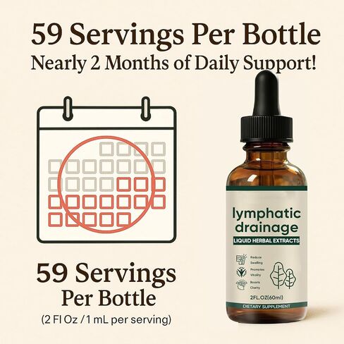 قطرات التصريف اللمفاوي - دعم توازن السوائل العشبية ودعم الصحة العامة، تركيبة سائلة يومية لطيفة مع مكونات طبيعية، نباتية وغير معدلة وراثيًا، 2 أونصة سائلة (2) in Kuwait