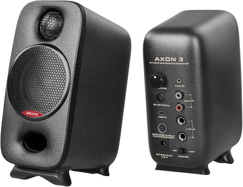 NUX AXON 3 Studio Reference Monitor، مقبس تركيب 3/8 بوصة، موصل 4 سنون، DSP متقدم، إدخال/إخراج صوت مرن، طاقة ثنائية أمبير 90 وات مع مكبرات صوت 3 بوصة، وسادات قدم مغناطيسية، تطبيق EQ للتصحيح الصوتي in Saudi Arabia