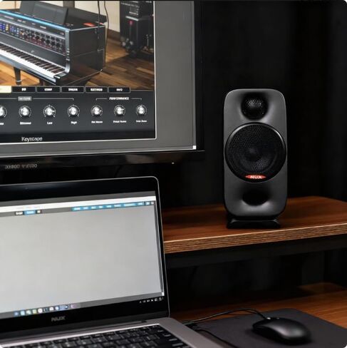 NUX AXON 3 Studio Reference Monitor، مقبس تركيب 3/8 بوصة، موصل 4 سنون، DSP متقدم، إدخال/إخراج صوت مرن، طاقة ثنائية أمبير 90 وات مع مكبرات صوت 3 بوصة، وسادات قدم مغناطيسية، تطبيق EQ للتصحيح الصوتي in Saudi Arabia