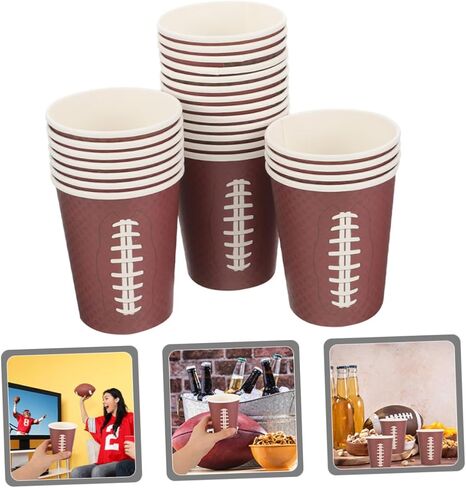48pcs Rugby Paper Cups Disposable Drinking Cups Brown Color Sports Party for Game Day Tailgating Birthday Celebrations in Saudi Arabia