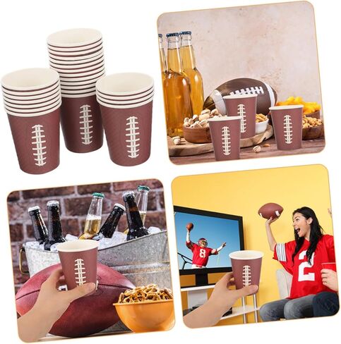 48pcs Rugby Paper Drinking Cups Thickened Brown Paper Cups for Game Day Tailgating Birthday Football Events in Saudi Arabia