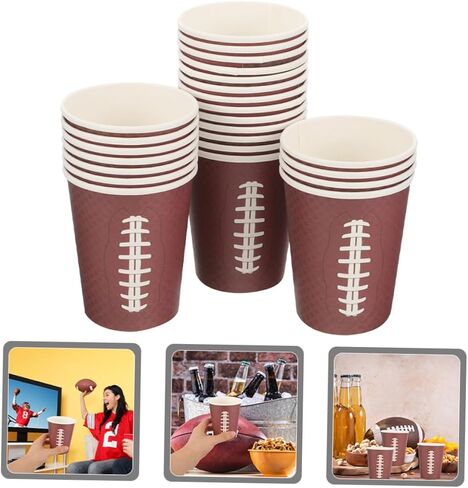 48pcs Rugby Paper Drinking Cups Thickened Brown Paper Cups for Game Day Tailgating Birthday Football Events in Saudi Arabia