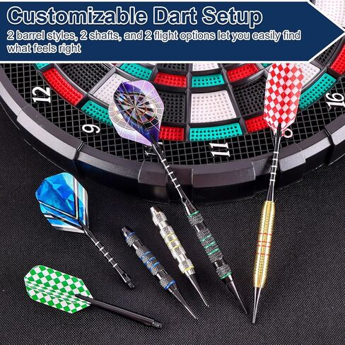 CHERAINTI Darts Plastic Tip Set, Professional Soft Tip Darts for Electronic Dart Board, 12 Pcs 18 Grams with 100 Extra Dart Tips, 12 Aluminum Shafts, 36 Flights, 50 Rubber O-Rings, and Storage Case in Kuwait