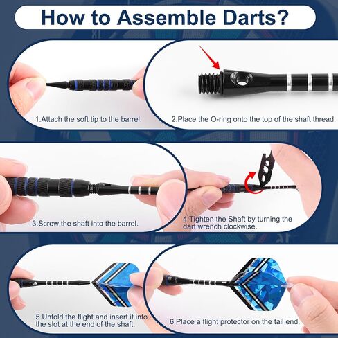 CHERAINTI Darts Plastic Tip Set, Professional Soft Tip Darts for Electronic Dart Board, 12 Pcs 18 Grams with 100 Extra Dart Tips, 12 Aluminum Shafts, 36 Flights, 50 Rubber O-Rings, and Storage Case in Kuwait