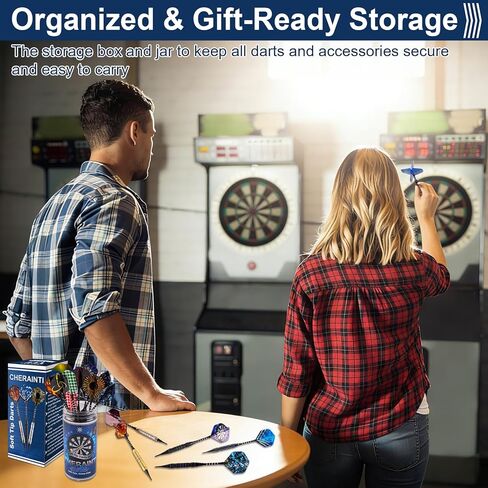 CHERAINTI Darts Plastic Tip Set, Professional Soft Tip Darts for Electronic Dart Board, 12 Pcs 18 Grams with 100 Extra Dart Tips, 12 Aluminum Shafts, 36 Flights, 50 Rubber O-Rings, and Storage Case in Kuwait