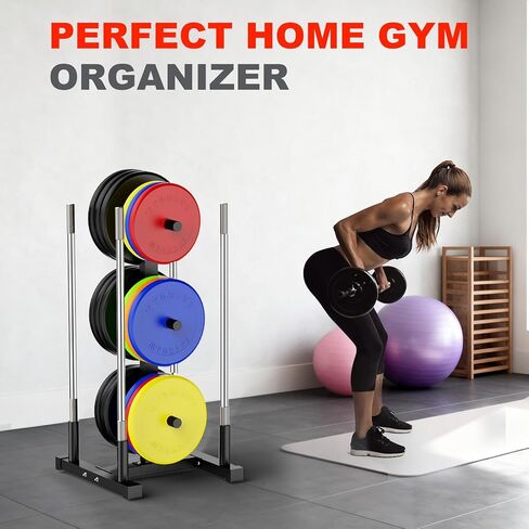 Weight Plate Rack for Home Gym - 6 Post Olympic Plate Holder with Wide Stability Base, Barbell Storage & Bumper Plate Tree Organizer, Heavy Duty Space Saving Gym Equipment in Saudi Arabia