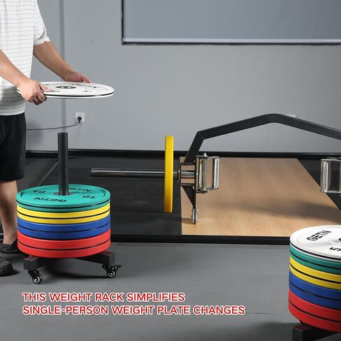 رف لوحة الوزن الأولمبي المتحرك المحدث من ZUKAM مع عجلة لتخزين وزن الألواح الممتصة للصدمات مقاس 2 بوصة، ويخزن ما يصل إلى 800 رطل من لوحة الوزن الأولمبي، يباع في أزواج in Kuwait