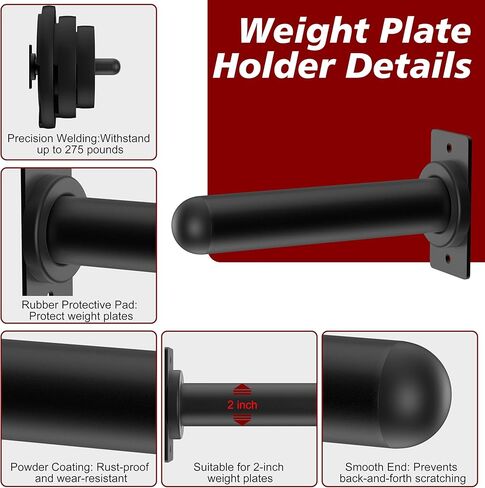 4 عبوات من حامل ألواح الوزن المثبتة على الحائط وحزمة واحدة مكونة من خطافين لتعليق الأثقال، وحامل لوحة الوزن لألواح الوزن مقاس 2 بوصة، وحامل الأثقال العمودي مع وسادة مطاطية واقية للمرآب وصالة الألعاب الرياضية المنزلية in Kuwait