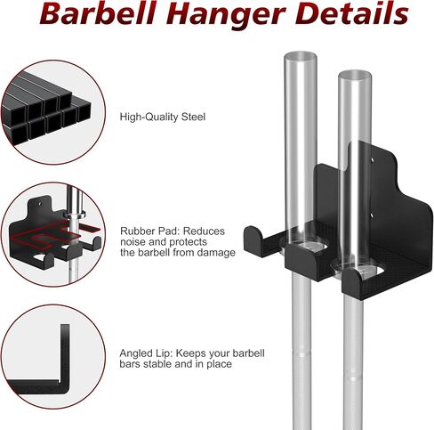 4 عبوات من حامل ألواح الوزن المثبتة على الحائط وحزمة واحدة مكونة من خطافين لتعليق الأثقال، وحامل لوحة الوزن لألواح الوزن مقاس 2 بوصة، وحامل الأثقال العمودي مع وسادة مطاطية واقية للمرآب وصالة الألعاب الرياضية المنزلية in Kuwait