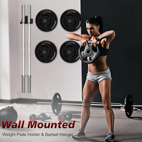 4 عبوات من حامل ألواح الوزن المثبتة على الحائط وحزمة واحدة مكونة من خطافين لتعليق الأثقال، وحامل لوحة الوزن لألواح الوزن مقاس 2 بوصة، وحامل الأثقال العمودي مع وسادة مطاطية واقية للمرآب وصالة الألعاب الرياضية المنزلية in Kuwait