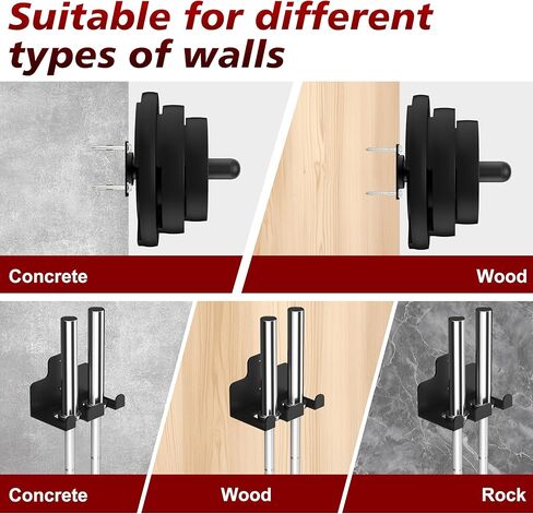 4 عبوات من حامل ألواح الوزن المثبتة على الحائط وحزمة واحدة مكونة من خطافين لتعليق الأثقال، وحامل لوحة الوزن لألواح الوزن مقاس 2 بوصة، وحامل الأثقال العمودي مع وسادة مطاطية واقية للمرآب وصالة الألعاب الرياضية المنزلية in Kuwait
