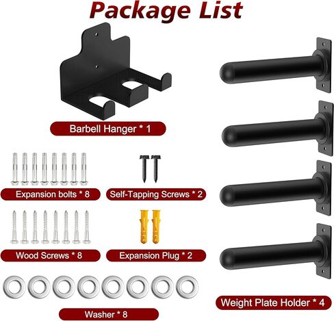 4 عبوات من حامل ألواح الوزن المثبتة على الحائط وحزمة واحدة مكونة من خطافين لتعليق الأثقال، وحامل لوحة الوزن لألواح الوزن مقاس 2 بوصة، وحامل الأثقال العمودي مع وسادة مطاطية واقية للمرآب وصالة الألعاب الرياضية المنزلية in Kuwait