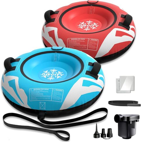 أنبوب ثلج للتزلج شديد التحمل، أنبوب داخلي زلاجة ثلج قابل للنفخ مع مضخة هواء وغطاء قماش ممتاز للأطفال البالغين مع قاعدة سميكة، وحبل قابل للقطر (عبوتان) in Kuwait