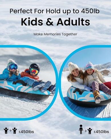 أنبوب ثلج للتزلج شديد التحمل، أنبوب داخلي زلاجة ثلج قابل للنفخ مع مضخة هواء وغطاء قماش ممتاز للأطفال البالغين مع قاعدة سميكة، وحبل قابل للقطر (عبوتان) in Kuwait