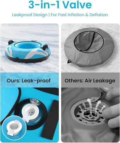 أنبوب ثلج للتزلج شديد التحمل، أنبوب داخلي زلاجة ثلج قابل للنفخ مع مضخة هواء وغطاء قماش ممتاز للأطفال البالغين مع قاعدة سميكة، وحبل قابل للقطر (عبوتان) in Kuwait