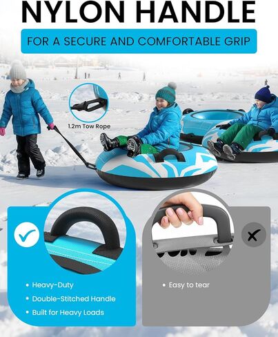 أنبوب ثلج للتزلج شديد التحمل، أنبوب داخلي زلاجة ثلج قابل للنفخ مع مضخة هواء وغطاء قماش ممتاز للأطفال البالغين مع قاعدة سميكة، وحبل قابل للقطر (عبوتان) in Kuwait