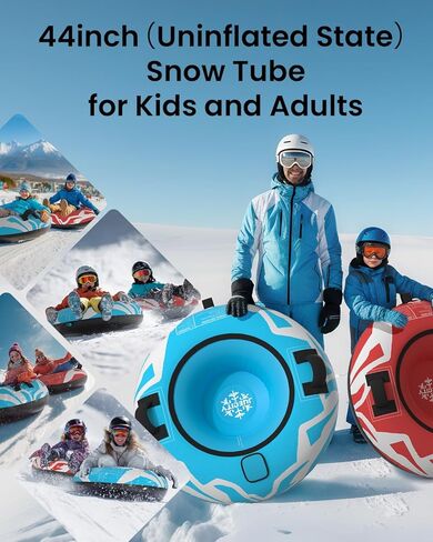 أنبوب ثلج للتزلج شديد التحمل، أنبوب داخلي زلاجة ثلج قابل للنفخ مع مضخة هواء وغطاء قماش ممتاز للأطفال البالغين مع قاعدة سميكة، وحبل قابل للقطر (عبوتان) in Kuwait