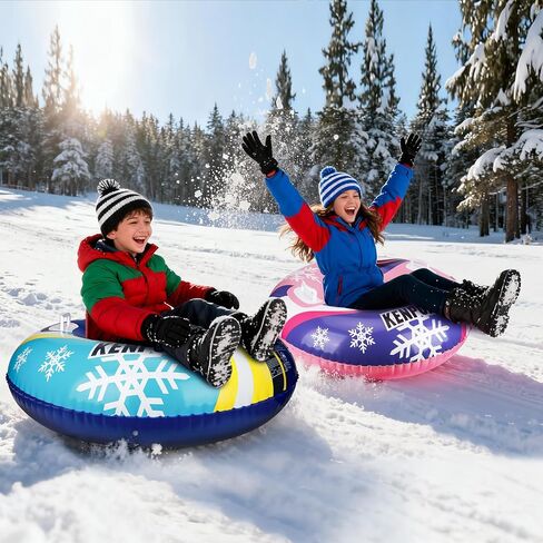 Inflatable Snow Tubes for Adults & Kids - Heavy Duty Winter Snow Sleds with 2 Handles, Pull Ropes & Quick Air Release Valves for Snow Tubing, Sledding & Winter Sports in Saudi Arabia