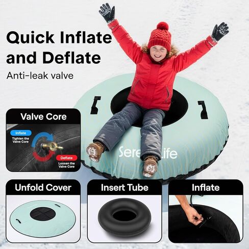 SereneLife 44"/48'' Snow Tube for Sledding - Heavy Duty Rubber Inner Tube, Oxford Cover, Thickened PVC Bottom & Tow Strap - Inflatable Snow Sled for Kids & Adults - Perfect Winter Outdoor Fun Gift in Saudi Arabia
