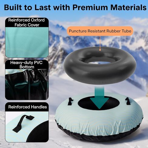 SereneLife 44"/48'' Snow Tube for Sledding - Heavy Duty Rubber Inner Tube, Oxford Cover, Thickened PVC Bottom & Tow Strap - Inflatable Snow Sled for Kids & Adults - Perfect Winter Outdoor Fun Gift in Saudi Arabia