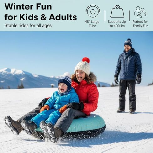 SereneLife 44"/48'' Snow Tube for Sledding - Heavy Duty Rubber Inner Tube, Oxford Cover, Thickened PVC Bottom & Tow Strap - Inflatable Snow Sled for Kids & Adults - Perfect Winter Outdoor Fun Gift in Saudi Arabia