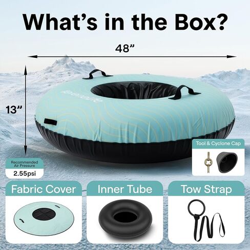 SereneLife 44"/48'' Snow Tube for Sledding - Heavy Duty Rubber Inner Tube, Oxford Cover, Thickened PVC Bottom & Tow Strap - Inflatable Snow Sled for Kids & Adults - Perfect Winter Outdoor Fun Gift in Saudi Arabia