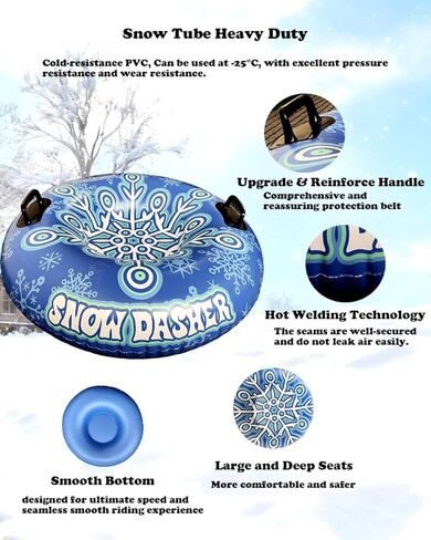 Snow Tubes - 36inch/47inch Snow Sled for Adult, 3-in-1 Valve, Hard Handle & Thickened Layer Bottom, Inflatable Snow Tube for Winter Outdoor Activities in Saudi Arabia