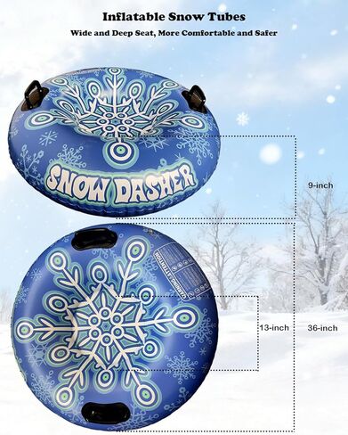 Snow Tubes - 36inch/47inch Snow Sled for Adult, 3-in-1 Valve, Hard Handle & Thickened Layer Bottom, Inflatable Snow Tube for Winter Outdoor Activities in Saudi Arabia