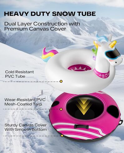 زلاجات أنبوبية ثلجية قابلة للنفخ من Raxurt Unicorn، أنابيب ثلج شديدة التحمل مقاس 48 بوصة للتزلج مع غطاء قماش ممتاز للأطفال البالغين، زلاجات ثلجية شتوية ألعاب ممتعة في الهواء الطلق للأطفال الأولاد والبنات in Kuwait