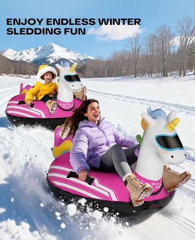 زلاجات أنبوبية ثلجية قابلة للنفخ من Raxurt Unicorn، أنابيب ثلج شديدة التحمل مقاس 48 بوصة للتزلج مع غطاء قماش ممتاز للأطفال البالغين، زلاجات ثلجية شتوية ألعاب ممتعة في الهواء الطلق للأطفال الأولاد والبنات in Kuwait