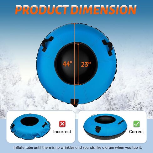 Snow Tube Heavy Duty, 44" Snow Tube for Sledding, Snow Tubes for Adults with Premium Canvas Cover Thickened Bottom, Inflatable Snow Tubes Towable Sledding Tube for Boys Teens, Blue in Kuwait