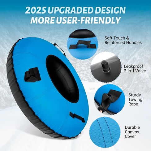 Snow Tube Heavy Duty, 44" Snow Tube for Sledding, Snow Tubes for Adults with Premium Canvas Cover Thickened Bottom, Inflatable Snow Tubes Towable Sledding Tube for Boys Teens, Blue in Kuwait