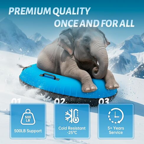 Snow Tube Heavy Duty, 44" Snow Tube for Sledding, Snow Tubes for Adults with Premium Canvas Cover Thickened Bottom, Inflatable Snow Tubes Towable Sledding Tube for Boys Teens, Blue in Kuwait