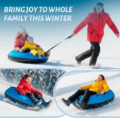 Snow Tube Heavy Duty, 44" Snow Tube for Sledding, Snow Tubes for Adults with Premium Canvas Cover Thickened Bottom, Inflatable Snow Tubes Towable Sledding Tube for Boys Teens, Blue in Kuwait
