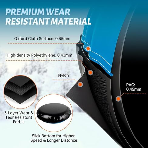 Snow Tube Heavy Duty, 44" Snow Tube for Sledding, Snow Tubes for Adults with Premium Canvas Cover Thickened Bottom, Inflatable Snow Tubes Towable Sledding Tube for Boys Teens, Blue in Kuwait