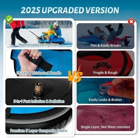 Snow Tube Heavy Duty, 44" Snow Tube for Sledding, Snow Tubes for Adults with Premium Canvas Cover Thickened Bottom, Inflatable Snow Tubes Towable Sledding Tube for Boys Teens, Blue in Kuwait